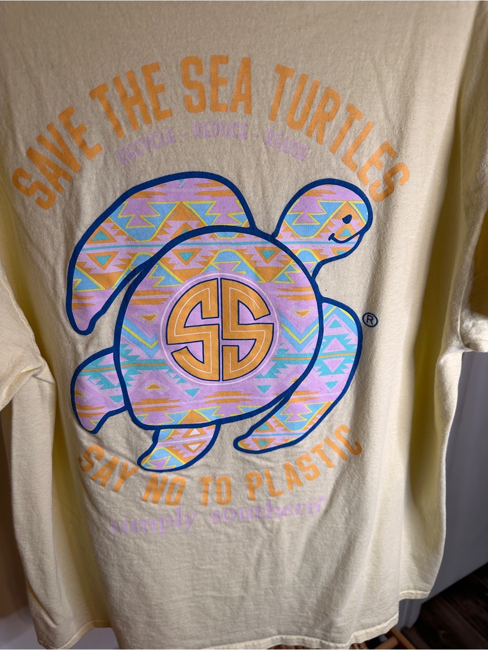 Simply Southern Pale Yellow Short Sleeve Tee with Blue Chest Logo - Picture 5 of 6